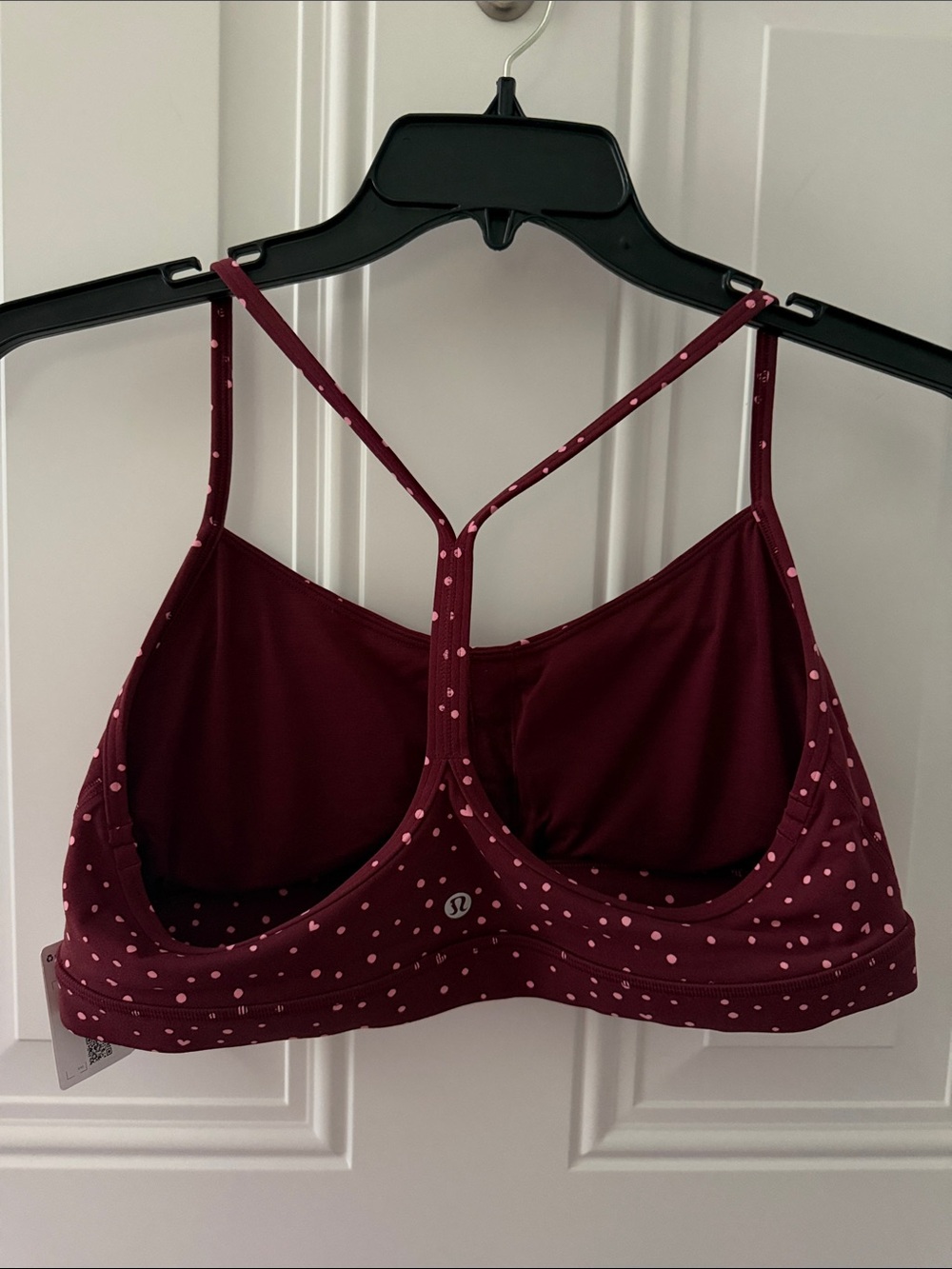 NWT size 14 - lululemon athletica Flow Y Nulu Bra A-C Burgundy Hearts Polka Dot - Picture 2 of 6